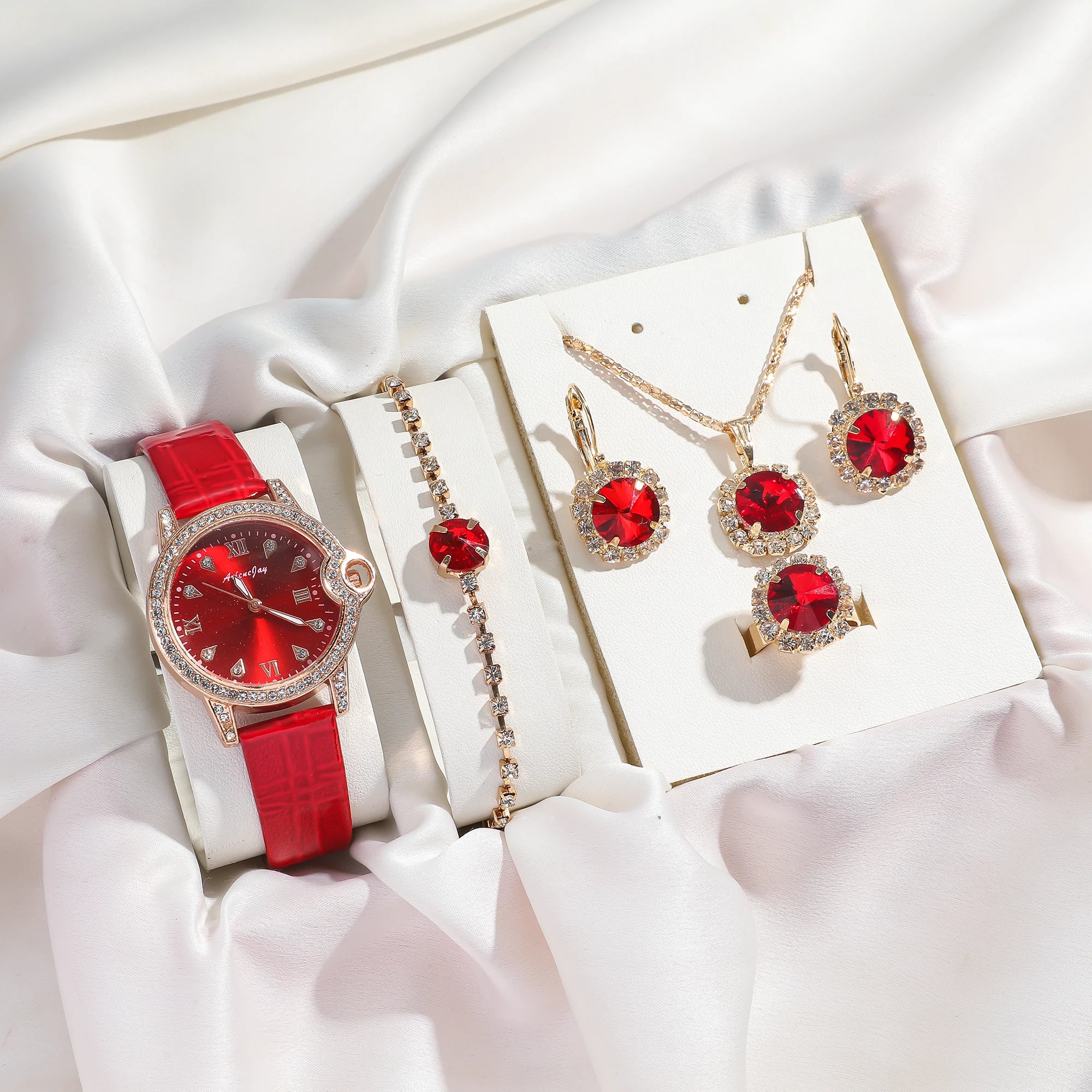 6pcs/set Fashion Shiny Surface Strap Watch   Beaded Necklace Set for Women, Ideal for Festive Gift Giving, No Gift