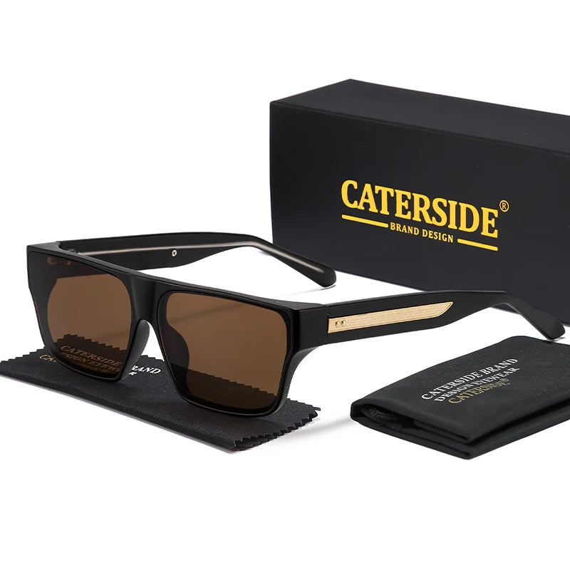 CATERSIDE Square Men's Sunglasses Luxurious Gold Temple Decoration Sun Glasses Fashion Women's Outdoor Travel Eyewear UV400