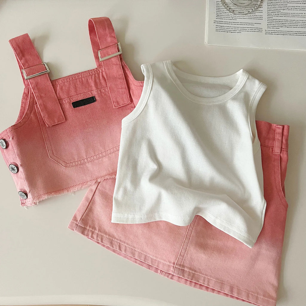 Children's Clothing Sets Denim Halter + Sleeveless T-shirt + Skirt 3pcs Girl Clothes Kids Boutique Clothes for 2 To 7 Years
