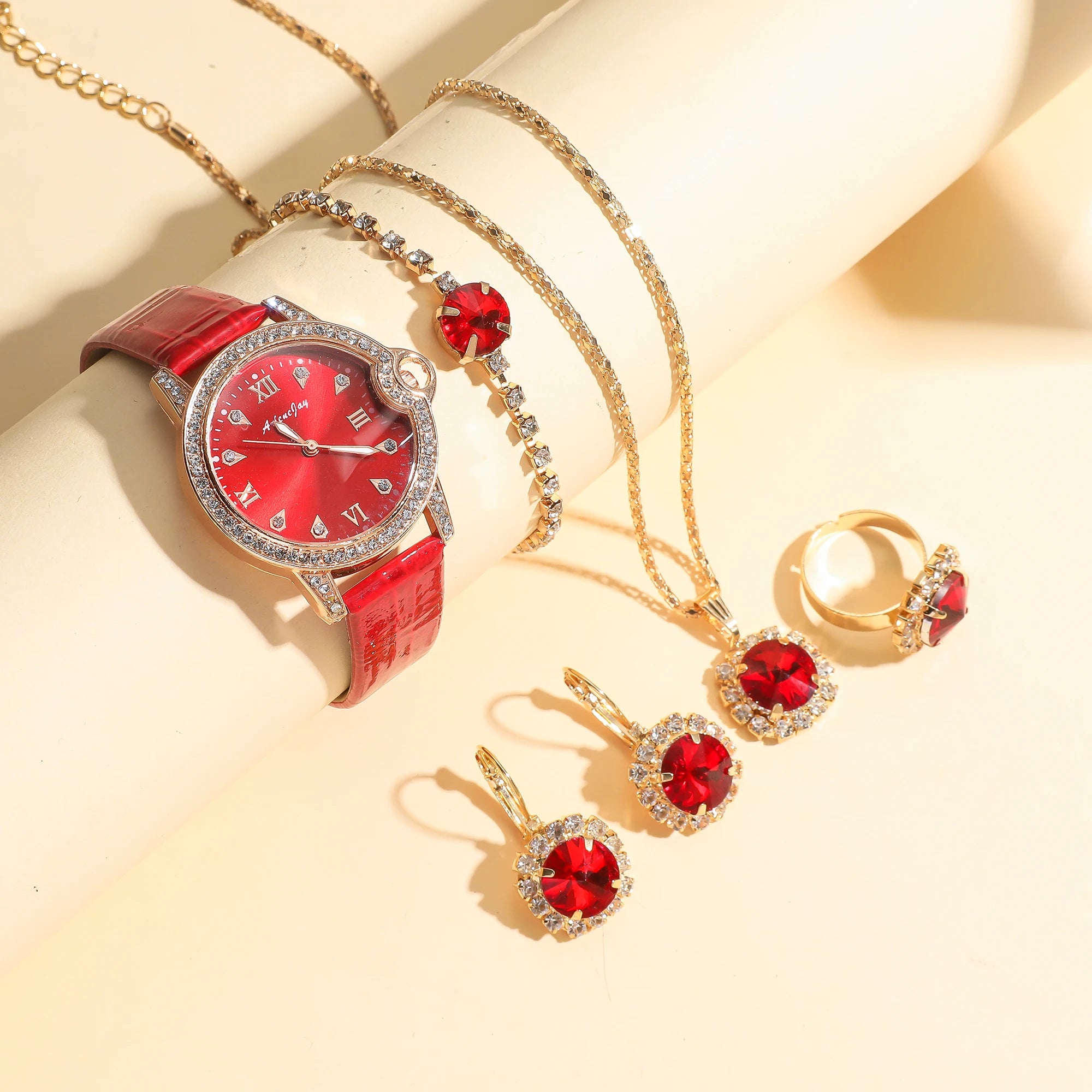 6pcs/set Fashion Shiny Surface Strap Watch   Beaded Necklace Set for Women, Ideal for Festive Gift Giving, No Gift