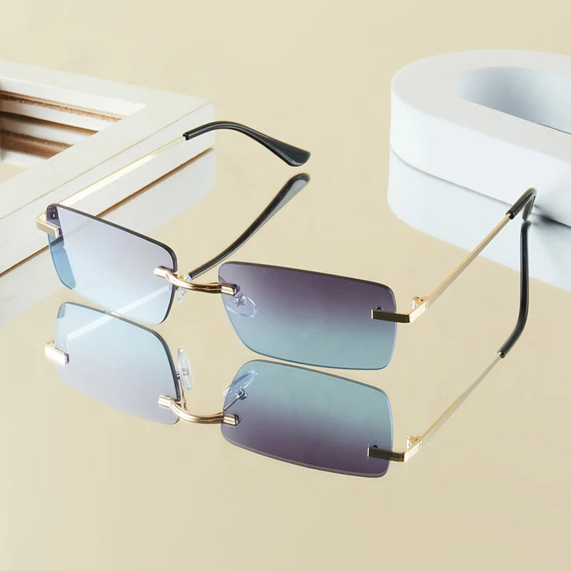 1Pc Men's Fashion Glasses New Metal Frameless Elegant Retro Versatile Trendy Suitable for Daily Use Vacation Outdoor Sun Protect