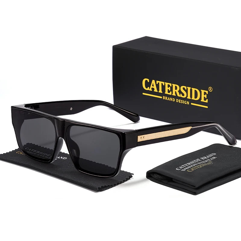 CATERSIDE Square Men's Sunglasses Luxurious Gold Temple Decoration Sun Glasses Fashion Women's Outdoor Travel Eyewear UV400