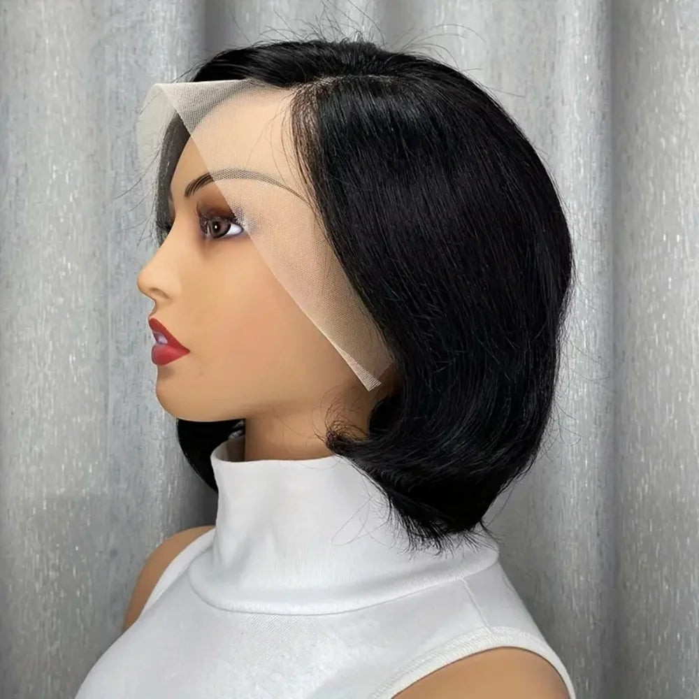 Brown Black Human Hair Wig 13x4 Lace Front Pixie Cut with Pre-Plucked Hairline Baby Hair 180%