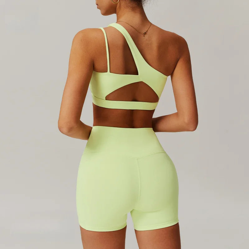 BIANHUI Sportswear Yoga Set Quick-Dry Tight Suit With Pocket Sports Women Tracksuits Asymmetric Shoulder Running Gym Leggings