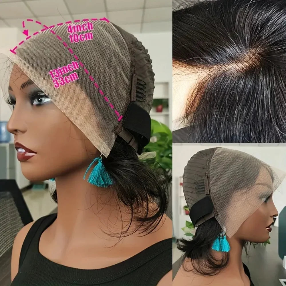 Brown Black Human Hair Wig 13x4 Lace Front Pixie Cut with Pre-Plucked Hairline Baby Hair 180%