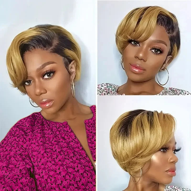 13x4 Pixie Cut Transparent Lace Wig for Women 6 inch human hair Brazilian Remy Hair Wavy Short Bob Style wig  Natural Look Wig