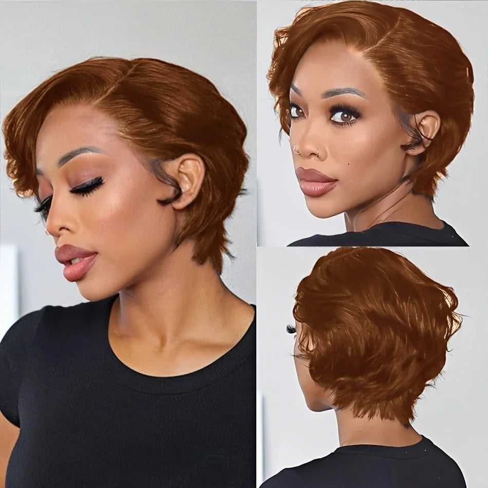 13x4 Pixie Cut Transparent Lace Wig for Women 6 inch human hair Brazilian Remy Hair Wavy Short Bob Style wig  Natural Look Wig