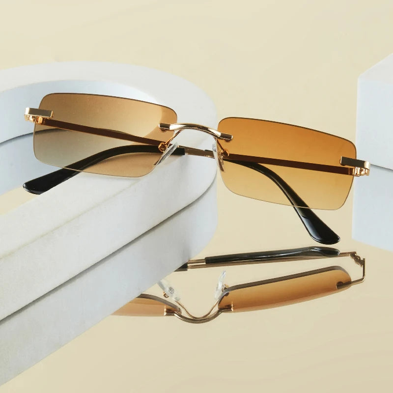 1Pc Men's Fashion Glasses New Metal Frameless Elegant Retro Versatile Trendy Suitable for Daily Use Vacation Outdoor Sun Protect