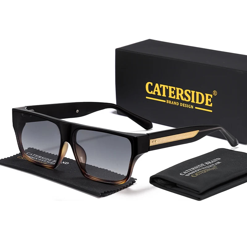 CATERSIDE Square Men's Sunglasses Luxurious Gold Temple Decoration Sun Glasses Fashion Women's Outdoor Travel Eyewear UV400