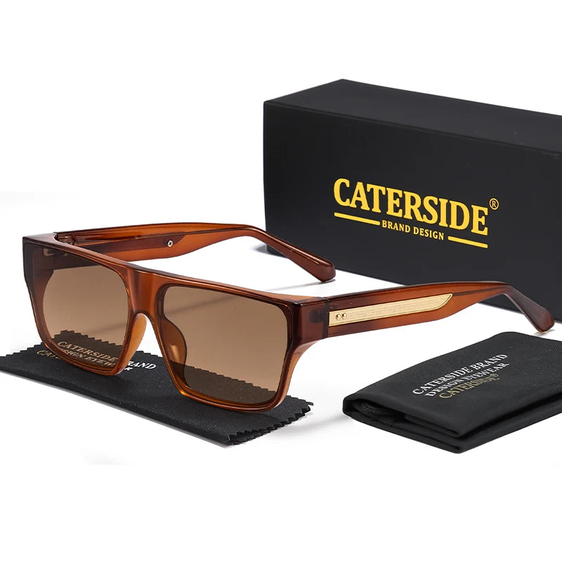 CATERSIDE Square Men's Sunglasses Luxurious Gold Temple Decoration Sun Glasses Fashion Women's Outdoor Travel Eyewear UV400