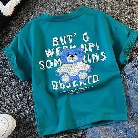 Children's Clothing Set New Boys' Summer Short Sleeve T-shirt Shorts Baby Cool Denim Shorts Two Piece Set Kids Outfits