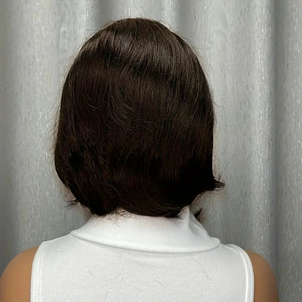 Brown Black Human Hair Wig 13x4 Lace Front Pixie Cut with Pre-Plucked Hairline Baby Hair 180%
