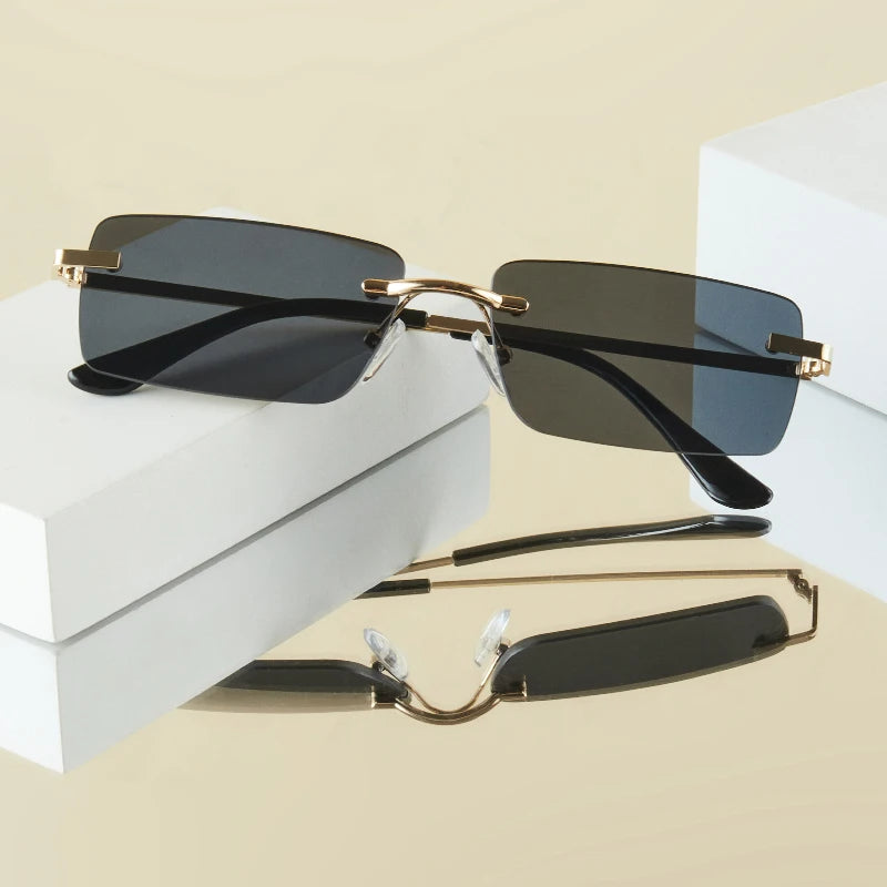 1Pc Men's Fashion Glasses New Metal Frameless Elegant Retro Versatile Trendy Suitable for Daily Use Vacation Outdoor Sun Protect