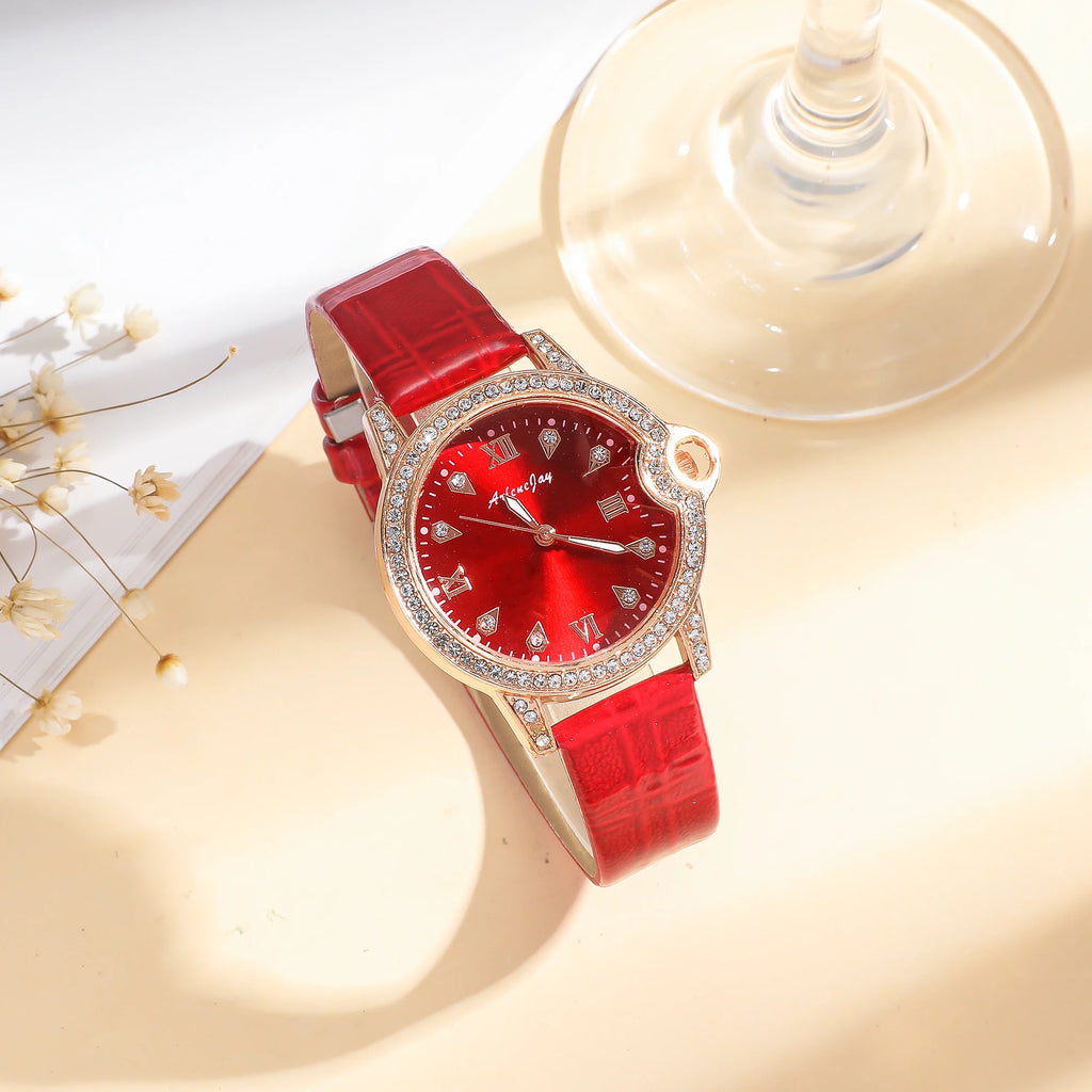 6pcs/set Fashion Shiny Surface Strap Watch   Beaded Necklace Set for Women, Ideal for Festive Gift Giving, No Gift