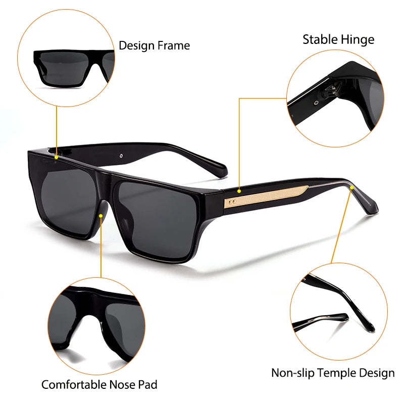CATERSIDE Square Men's Sunglasses Luxurious Gold Temple Decoration Sun Glasses Fashion Women's Outdoor Travel Eyewear UV400