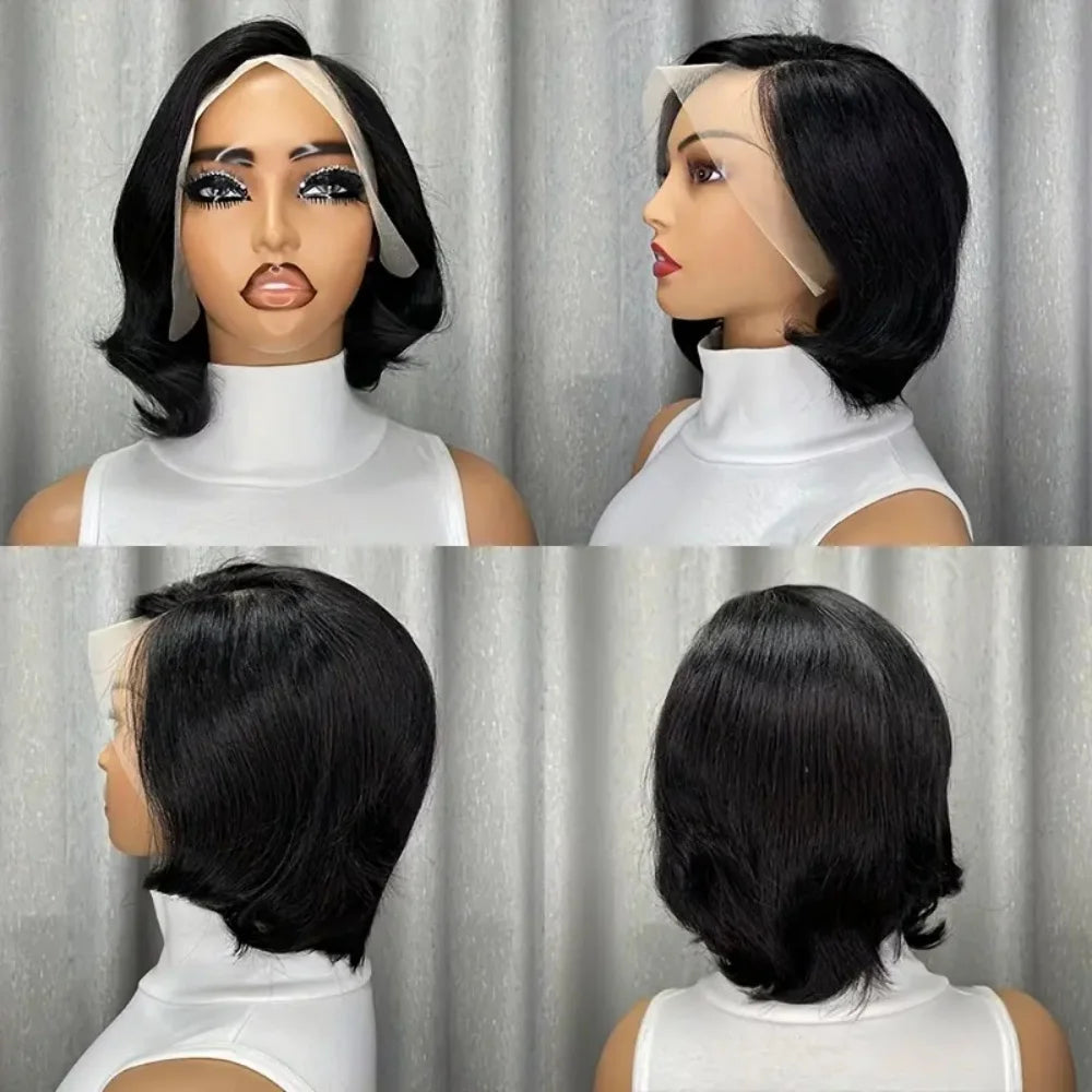 Brown Black Human Hair Wig 13x4 Lace Front Pixie Cut with Pre-Plucked Hairline Baby Hair 180%