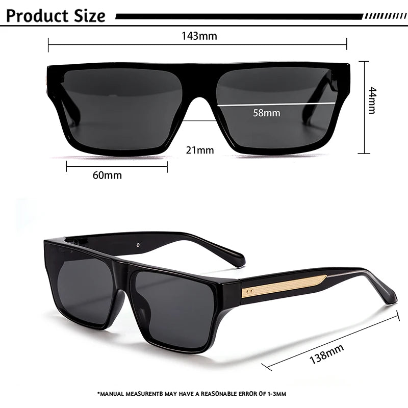 CATERSIDE Square Men's Sunglasses Luxurious Gold Temple Decoration Sun Glasses Fashion Women's Outdoor Travel Eyewear UV400